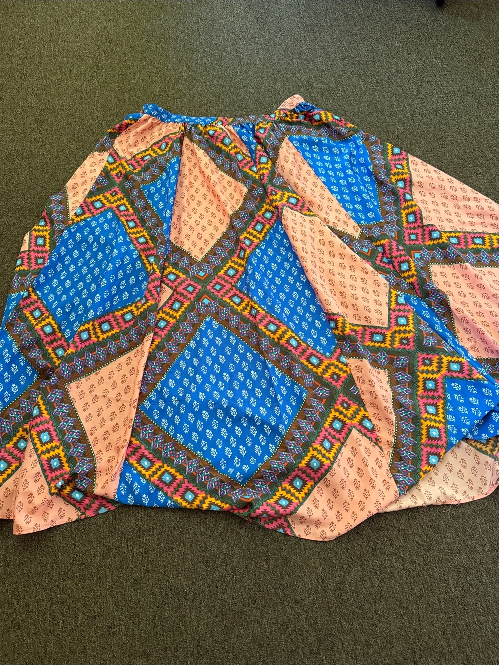 Boho Patchwork Circle Skirt in Blue and Peach